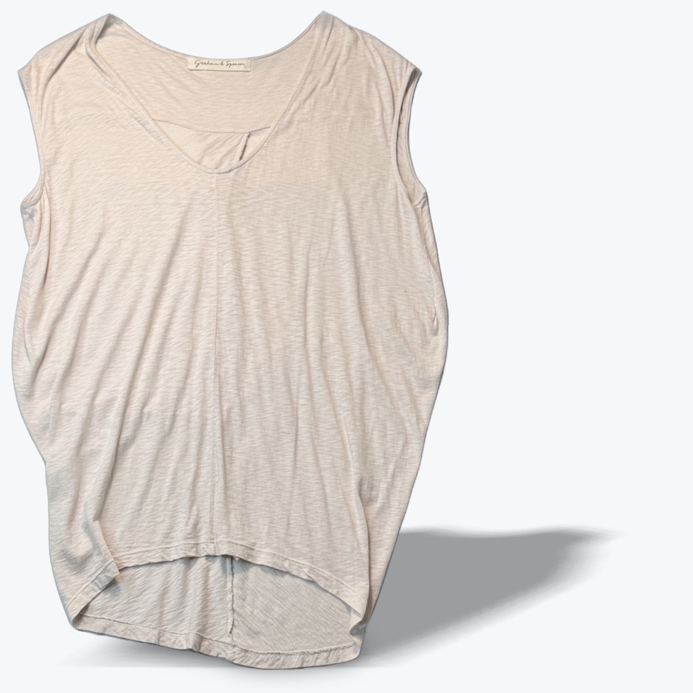 Graham & Spencer Slub Knit V-Neck Sleeveless Top Womens XS Beige Modal Cotton
